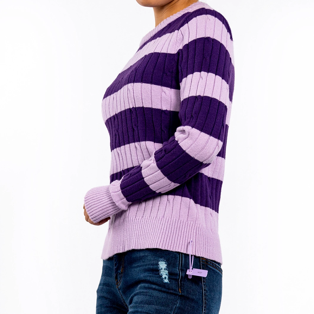 Winter Round Neck Stripe Color Blocking Twist Long Sleeve Striped Sweater Women Knitwear