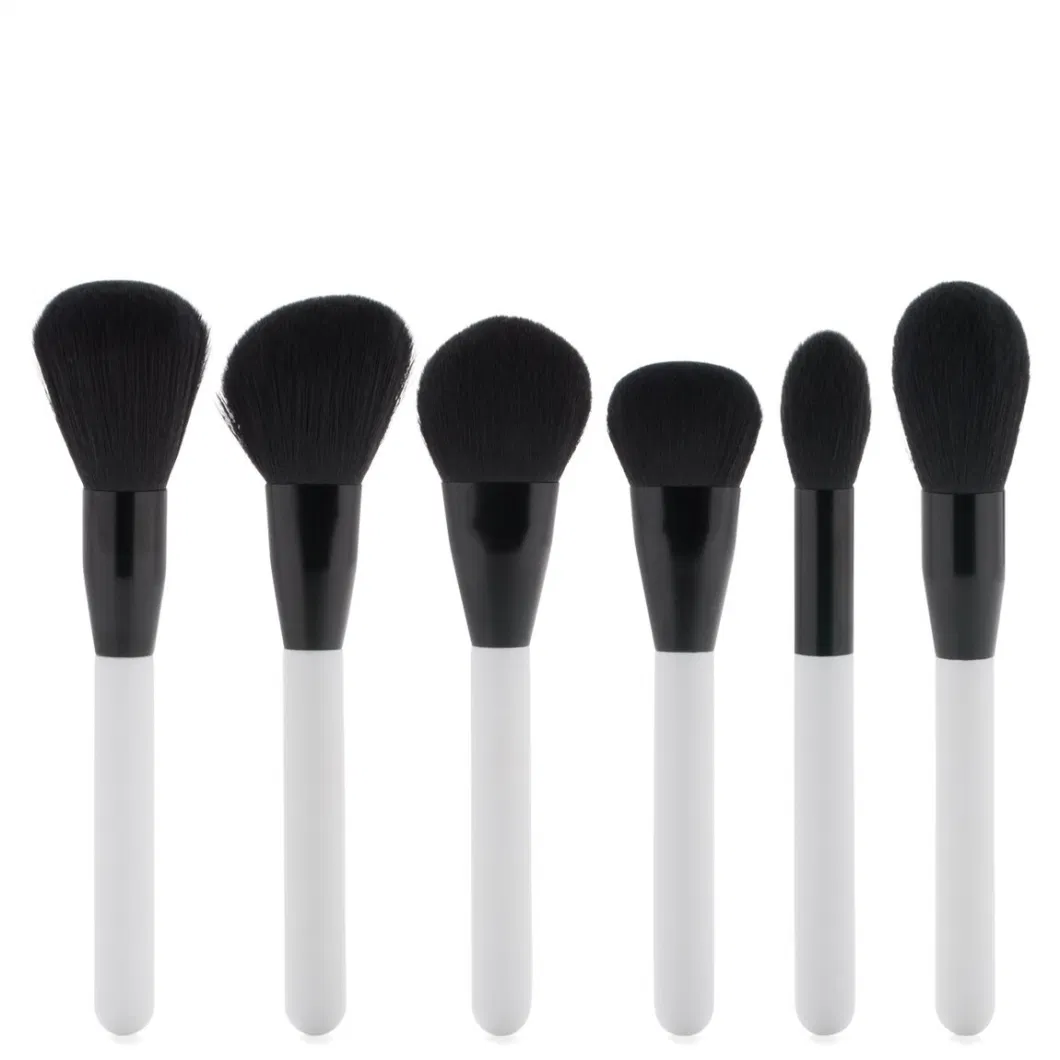 Customized Luxury Eco-Friendly White Black High Quality 6 Pieces Cosmetic Brush Makeup Brush Powder Contour Travel Face Brush Set