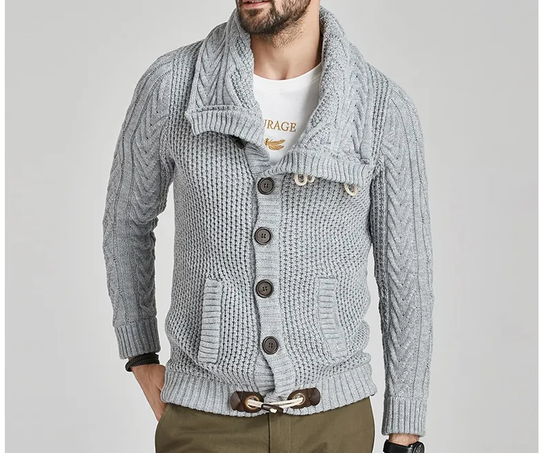 Cappotto maglione lavorato a maglia cardigan a trecce in maglia misto cashmere da uomo